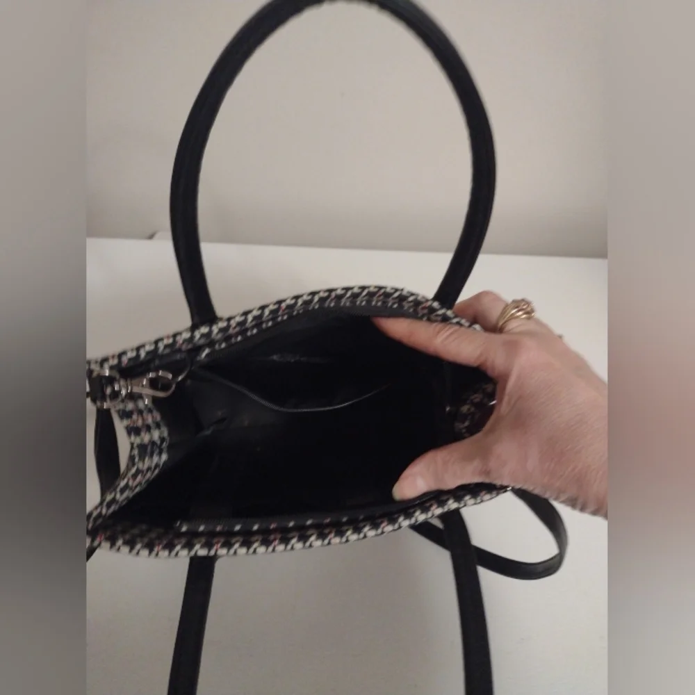 Vtg Preston & York Houndstooth Purse Bag Tote Crossbody Acrylic Wool Polyester - Picture 6 of 10